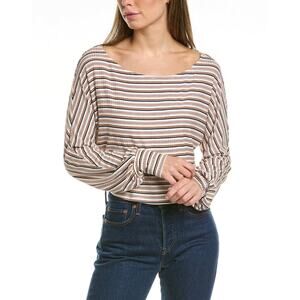 Sadie & Sage Womens M Crop Top Long Sleeves‎ Ribbed Striped Cream Blue Tan Rust